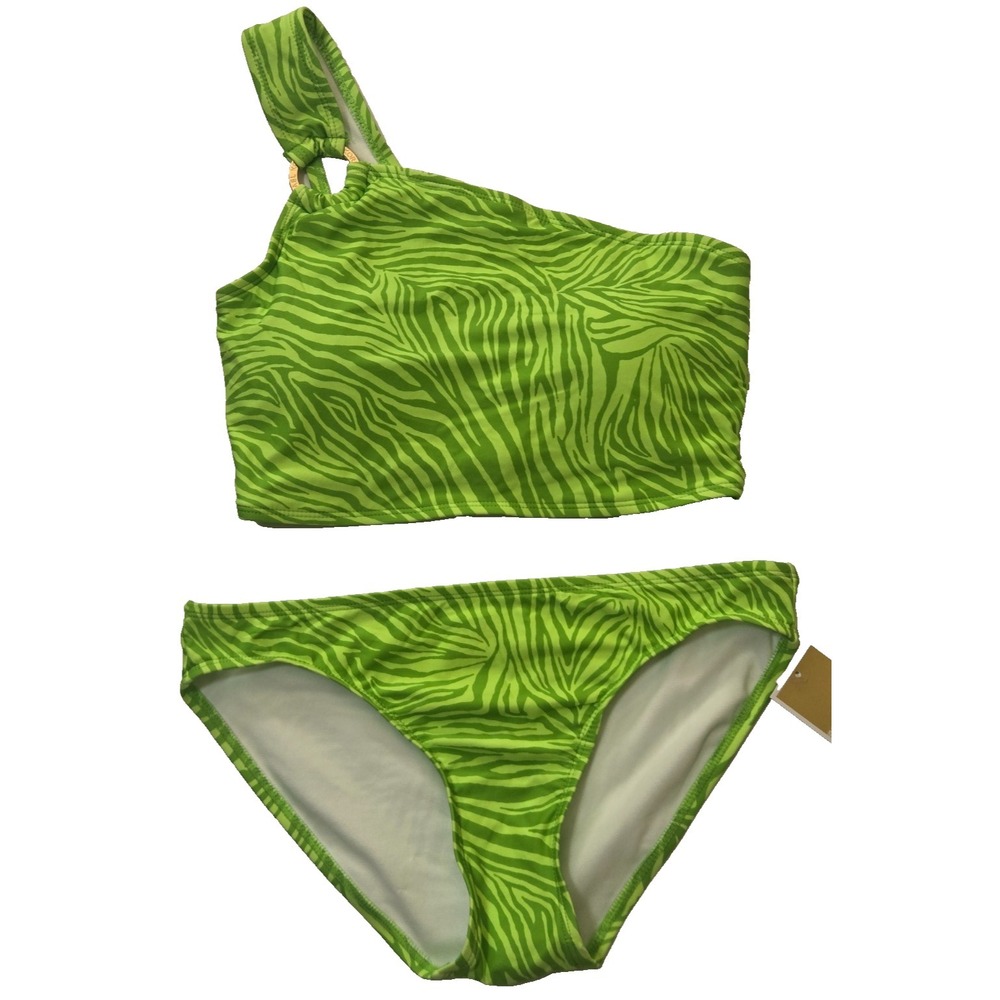 Michael Kors One Shoulder O-Ring 2 piece swimsuit Women's S Green Apple NWT‎